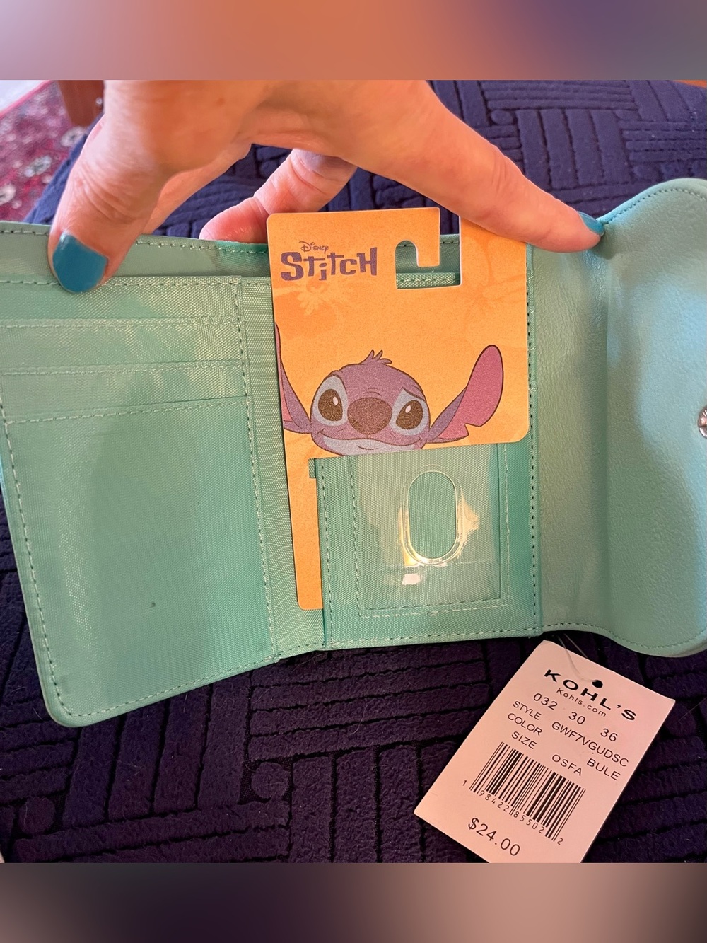 Disney Stitch Mint Wallet with Pink Tag Accent - Picture 4 of 4